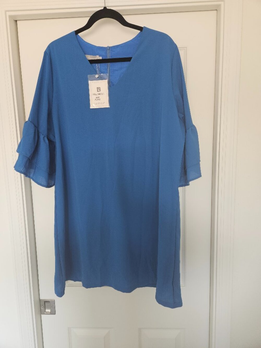 Belongsci blue dress with ruffle sleeves